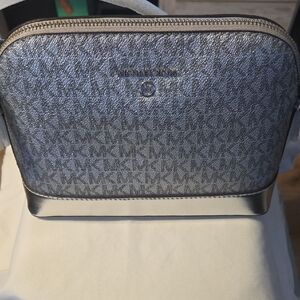 Michael Kors Metallic Silver MK Logo Dome Bag